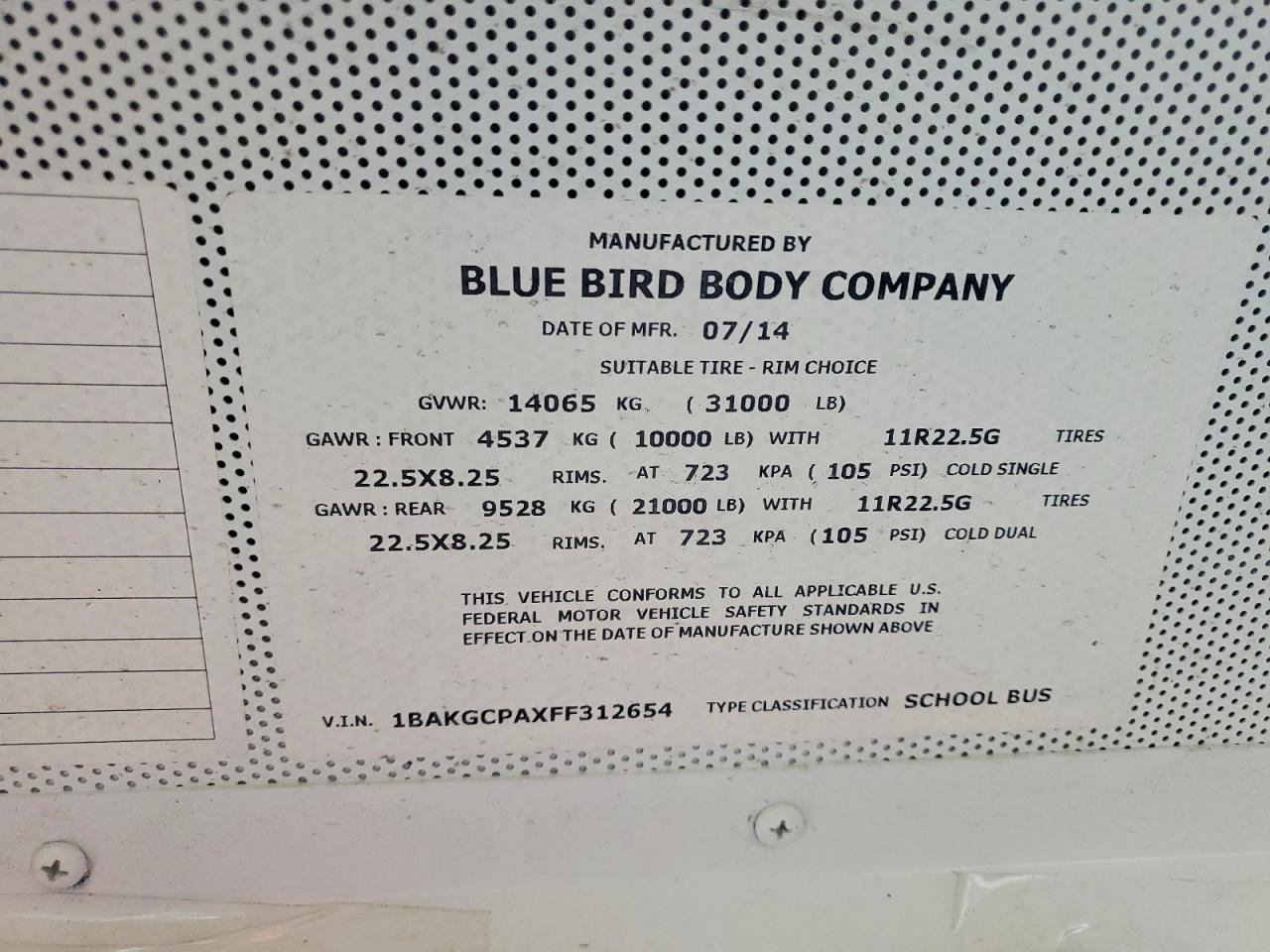 2015 Bluebird Vision-School Bus