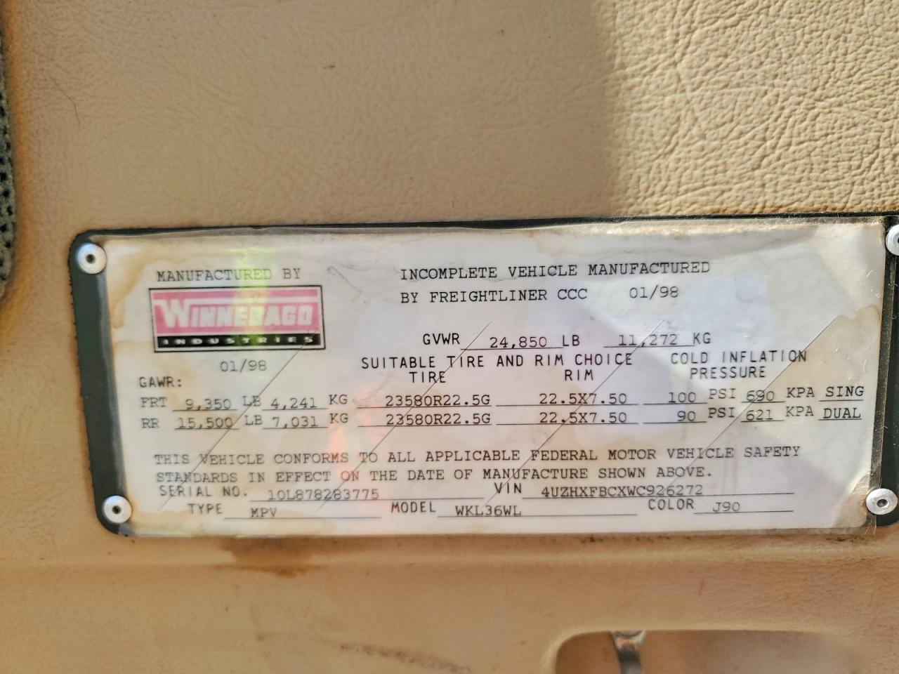 1998 Winnebago 1998 Freightliner Chassis XC RV