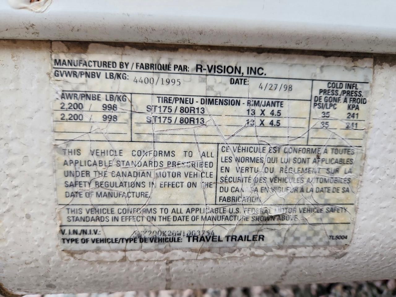 1998 R-Vision Trail Lite Camper
