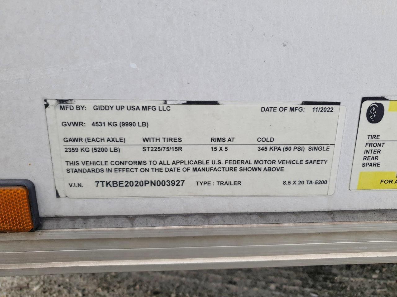 2023 Giddy Up 8.5X20TA Enclosed Cargo Trailer