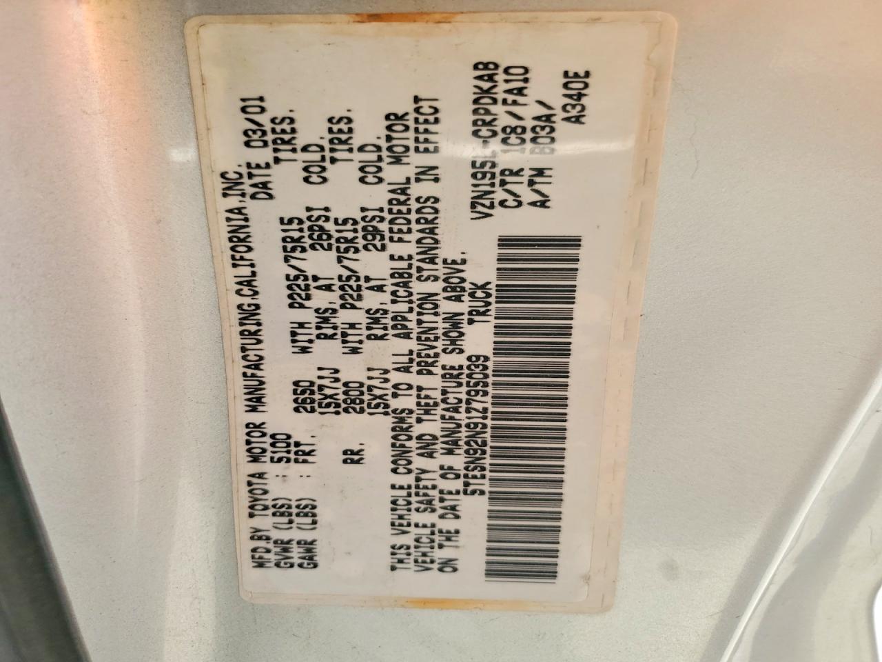 2001 Toyota Tacoma Prerunner V6