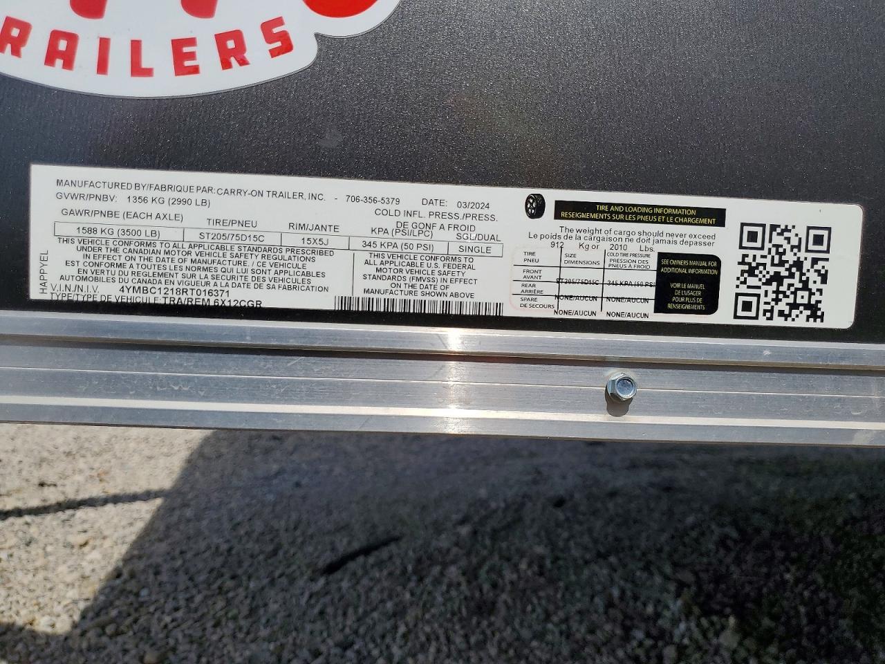 2024 Carry-On 6X12CGB Enclosed Cargo Trailer