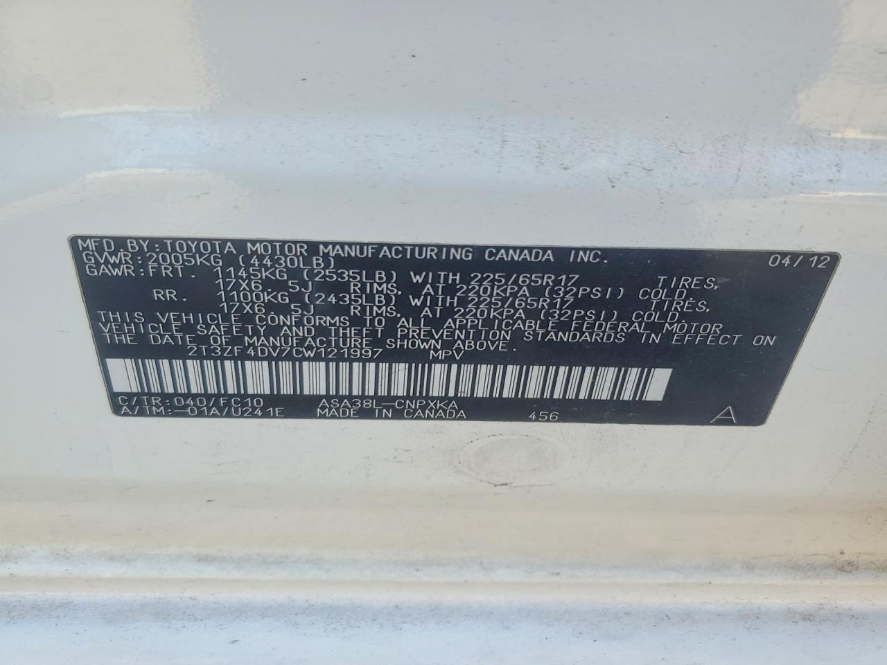 2012 Toyota Rav4 Base