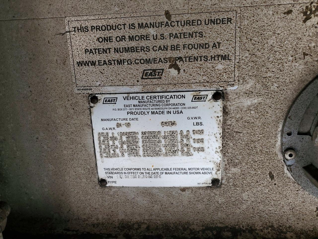 2020 East Manufacturing END Dump Trailer