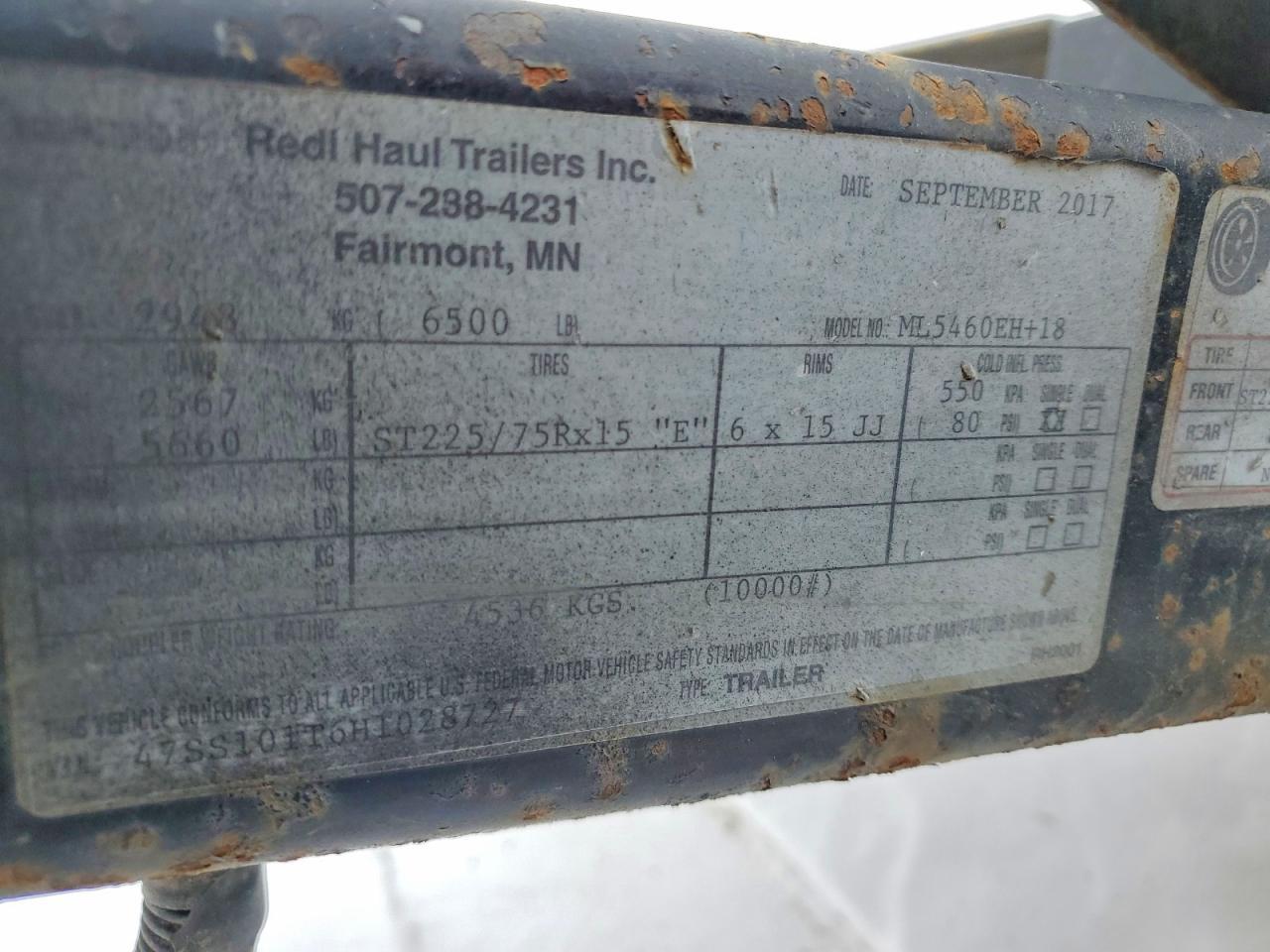 2017 Redi Haul Equipment Trailer