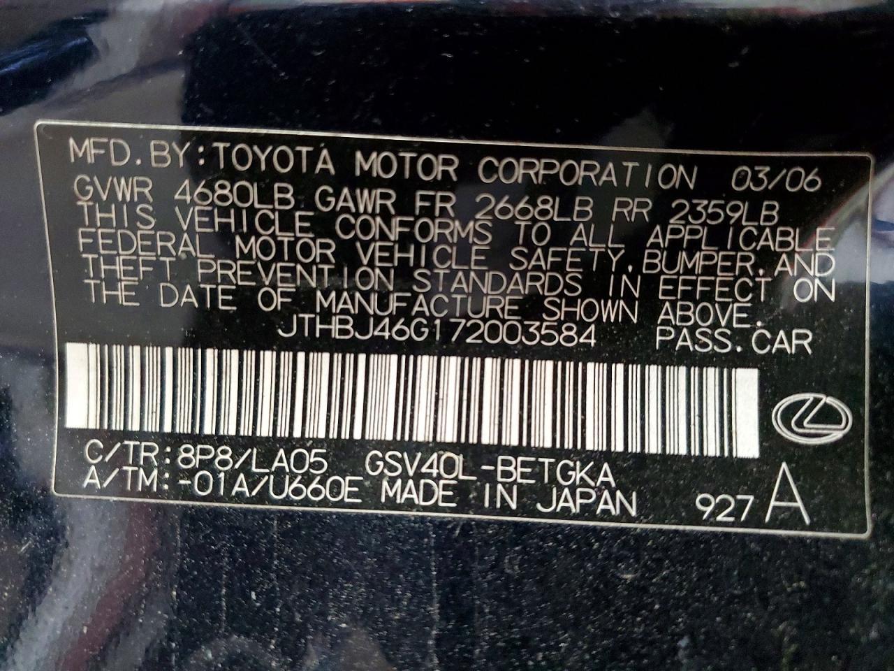 2007 Lexus Es 350 Base