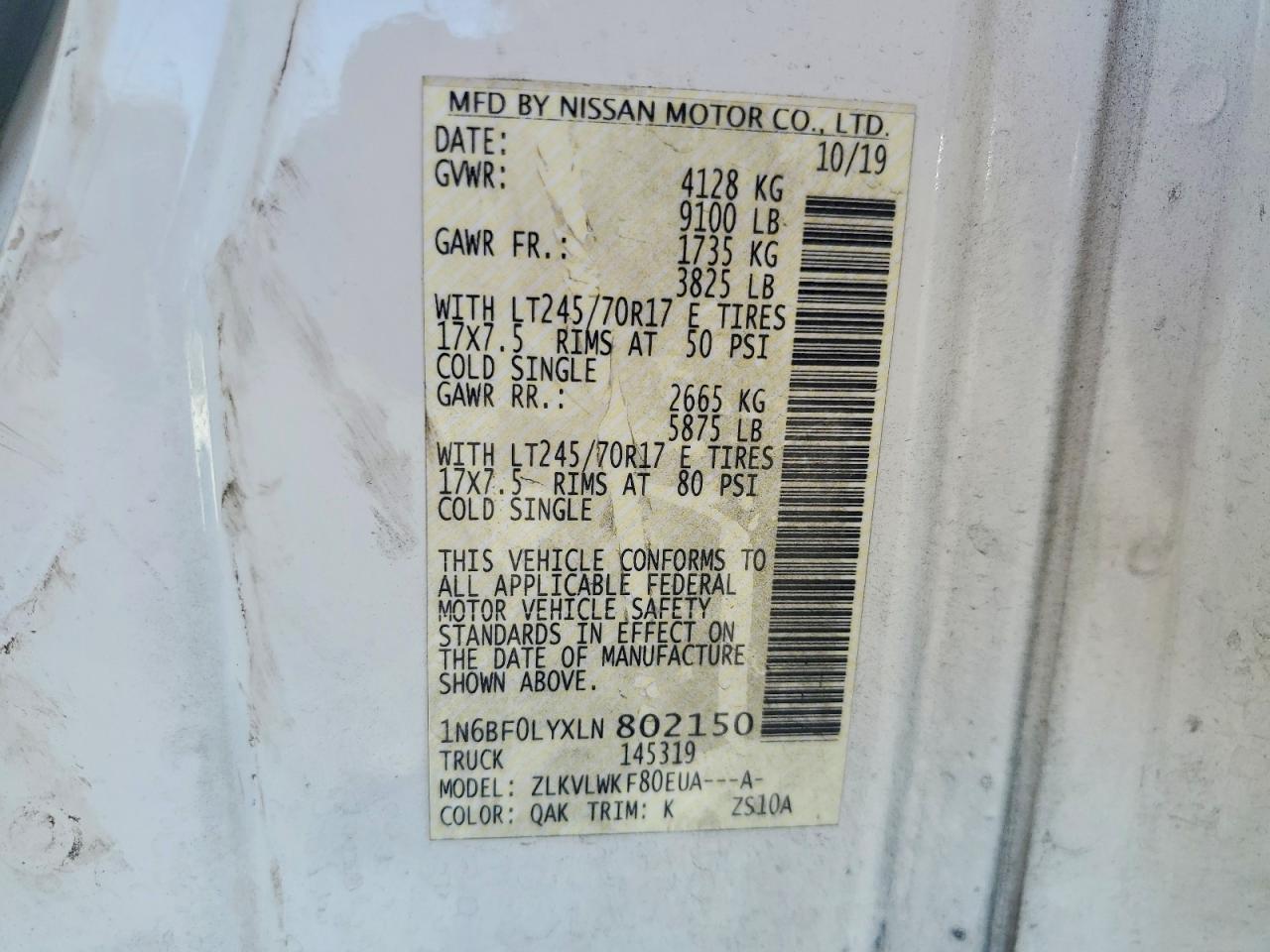 2020 Nissan NV 2500 Refrigerated Delivery Van