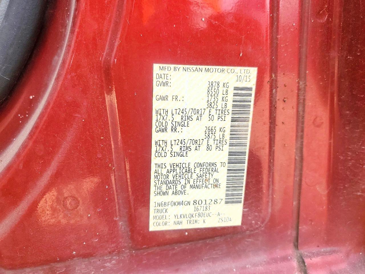 2016 Niss AN NV 1500 Delivery Van