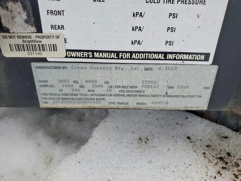 2013 Cross Country 620TL6 Utility Trailer