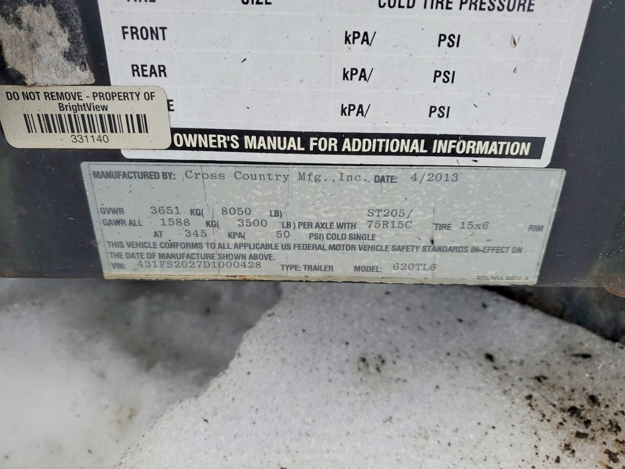 2013 Cross Country 620TL6 Utility Trailer