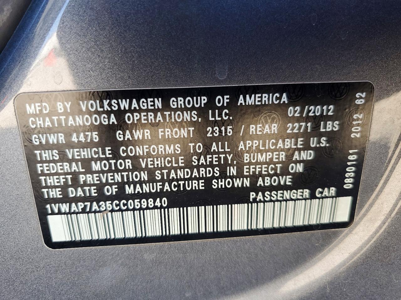 2012 Volkswagen Passat s