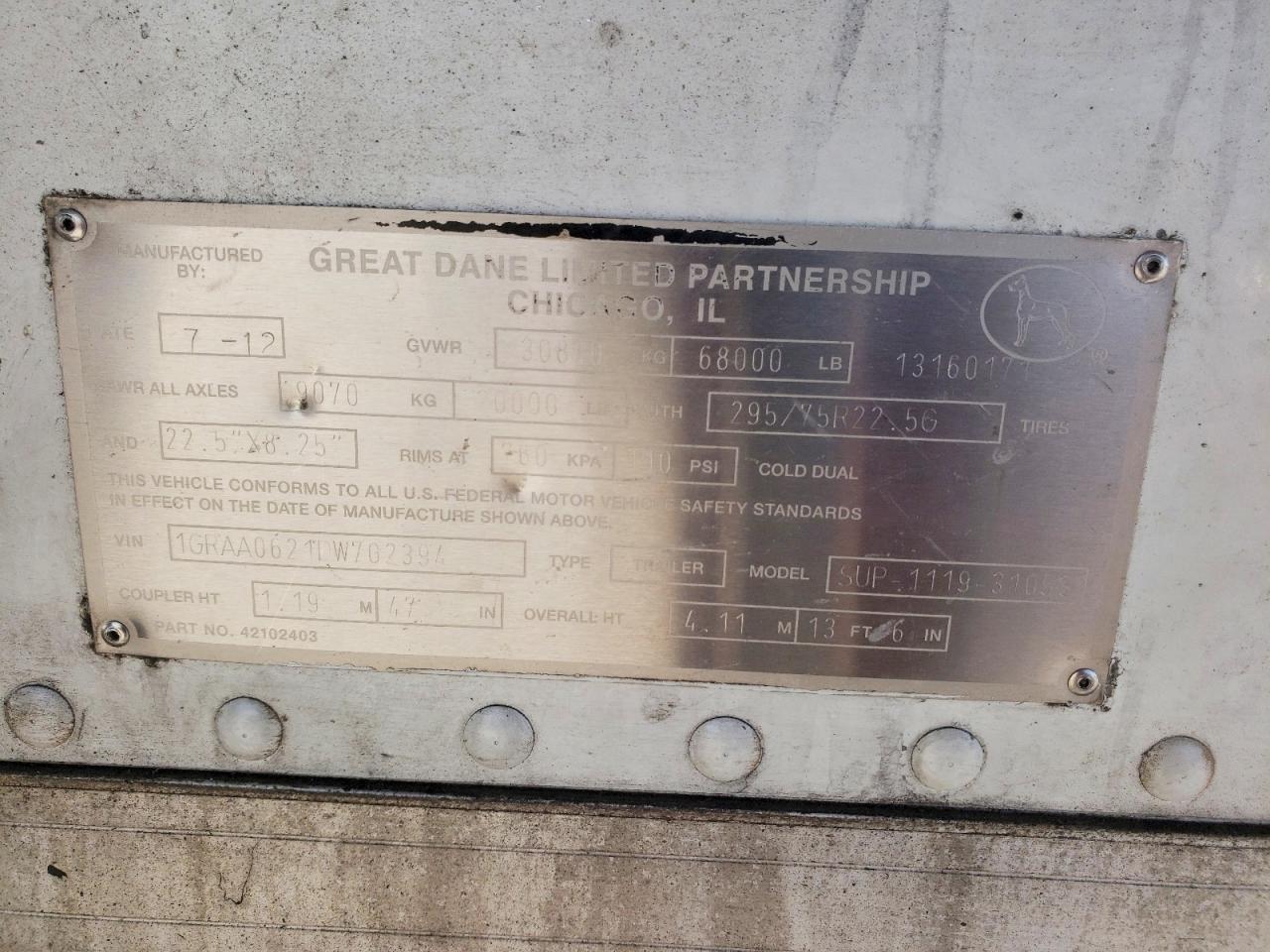 2013 Great Dane Refrigerated Van Trailer