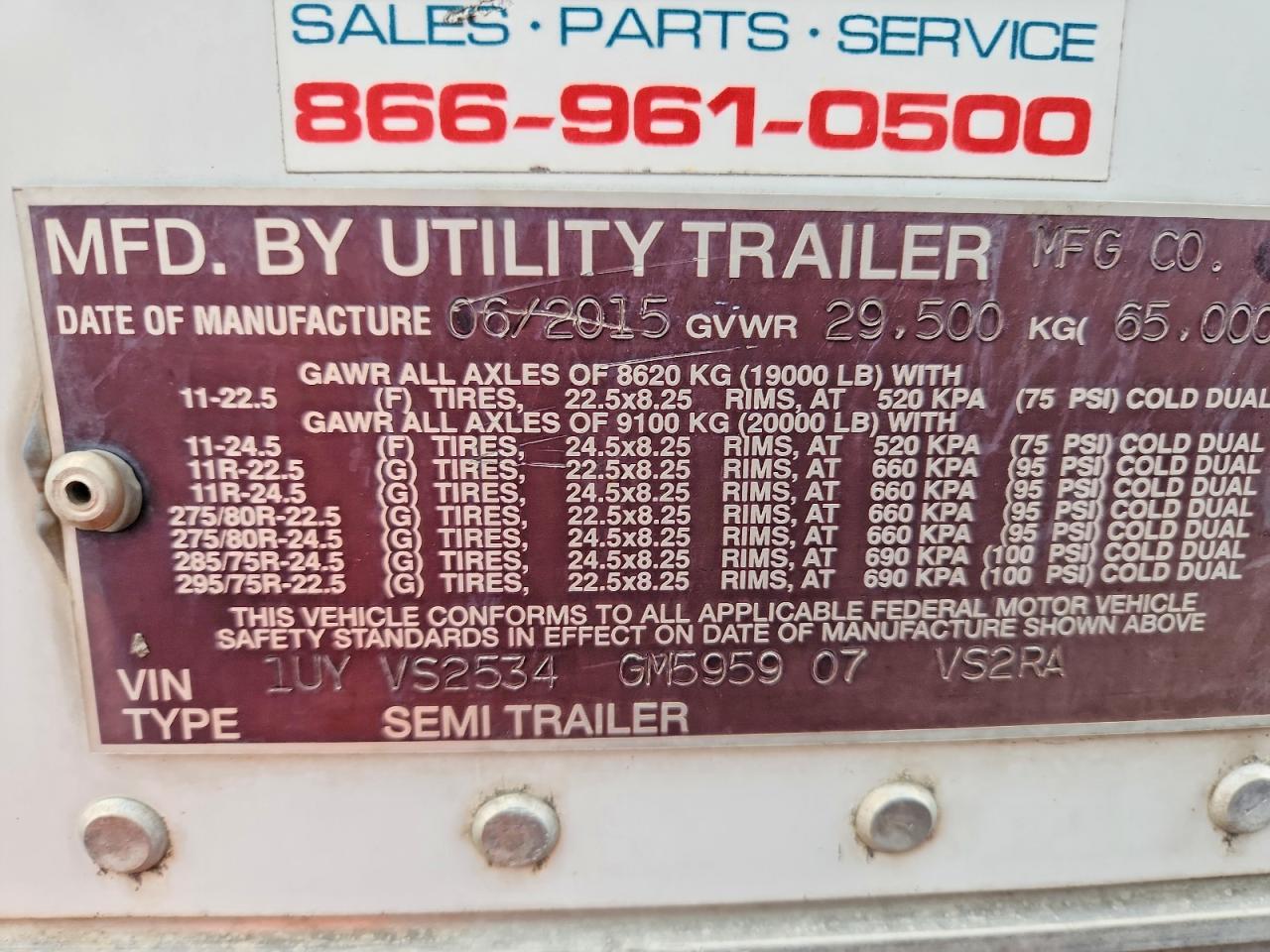 2016 Utility VS2RA Refrigerated Van Trailer