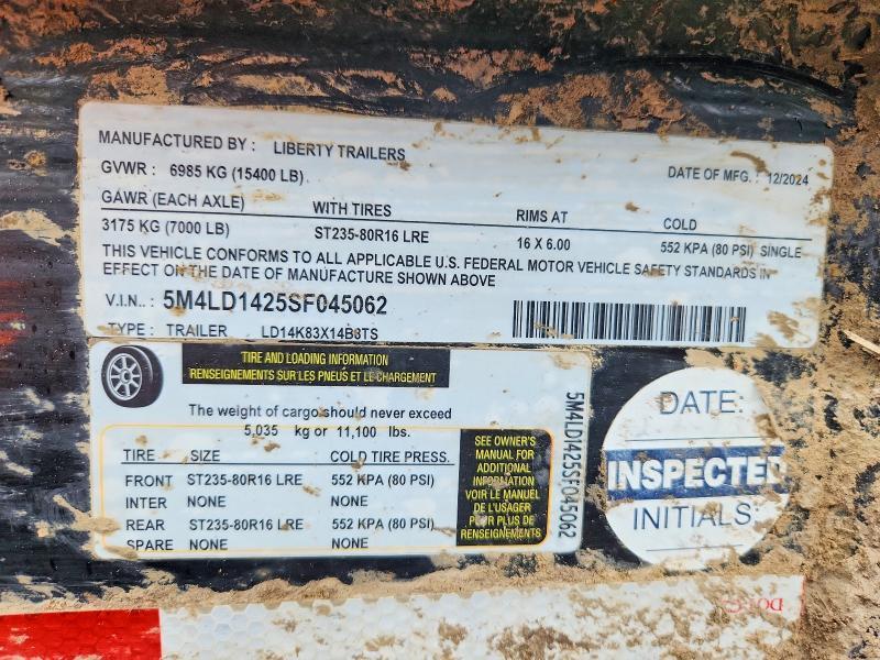 2025 Libe RTY LD14K83X14B8TS Dump Trailer