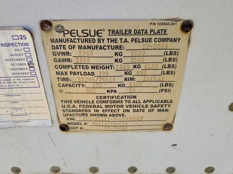 2004 Pelsue 7011ABSC-018 Fiber Optic Splicing Trailer