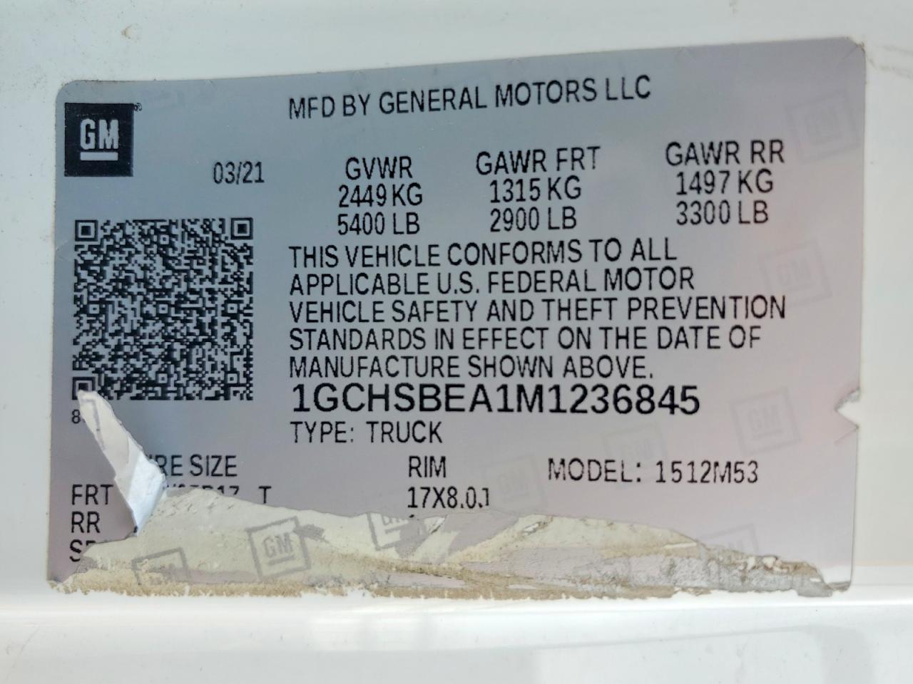 2021 Chev Colorado Work Truck
