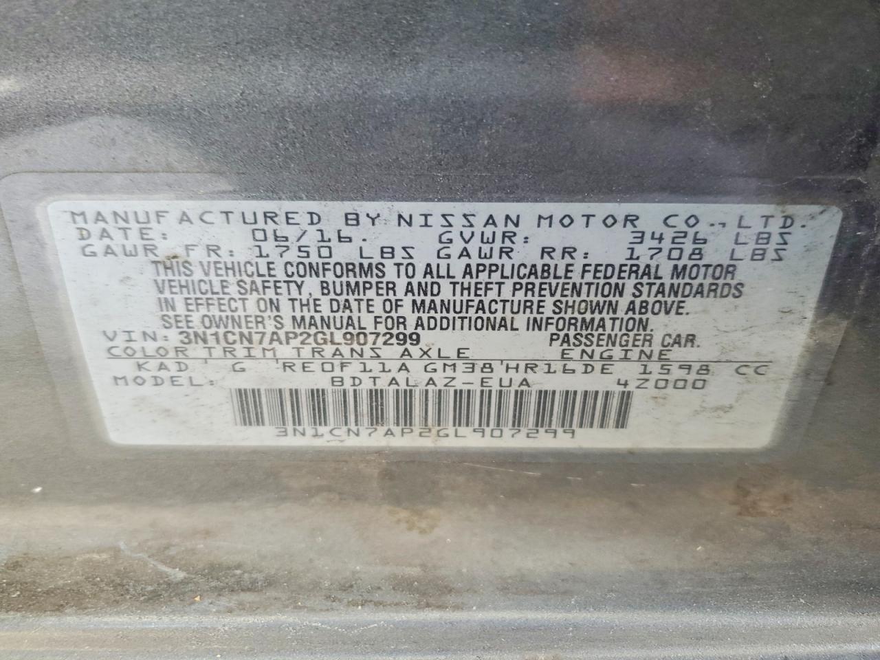 2016 Nissan Versa 1.6 s Plus