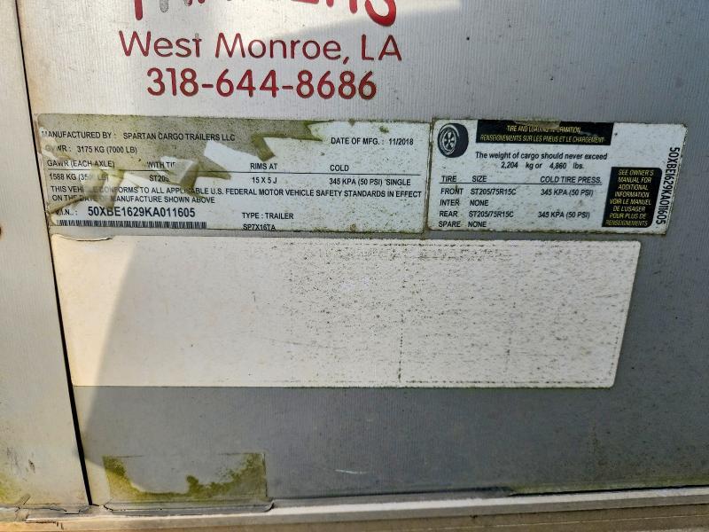 2019 Spartan Cargo Sp7x16ta Enclosed Cargo Trailer