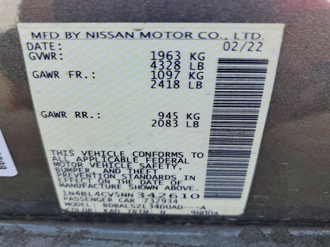 2022 Nissan Altima 2.5 sr