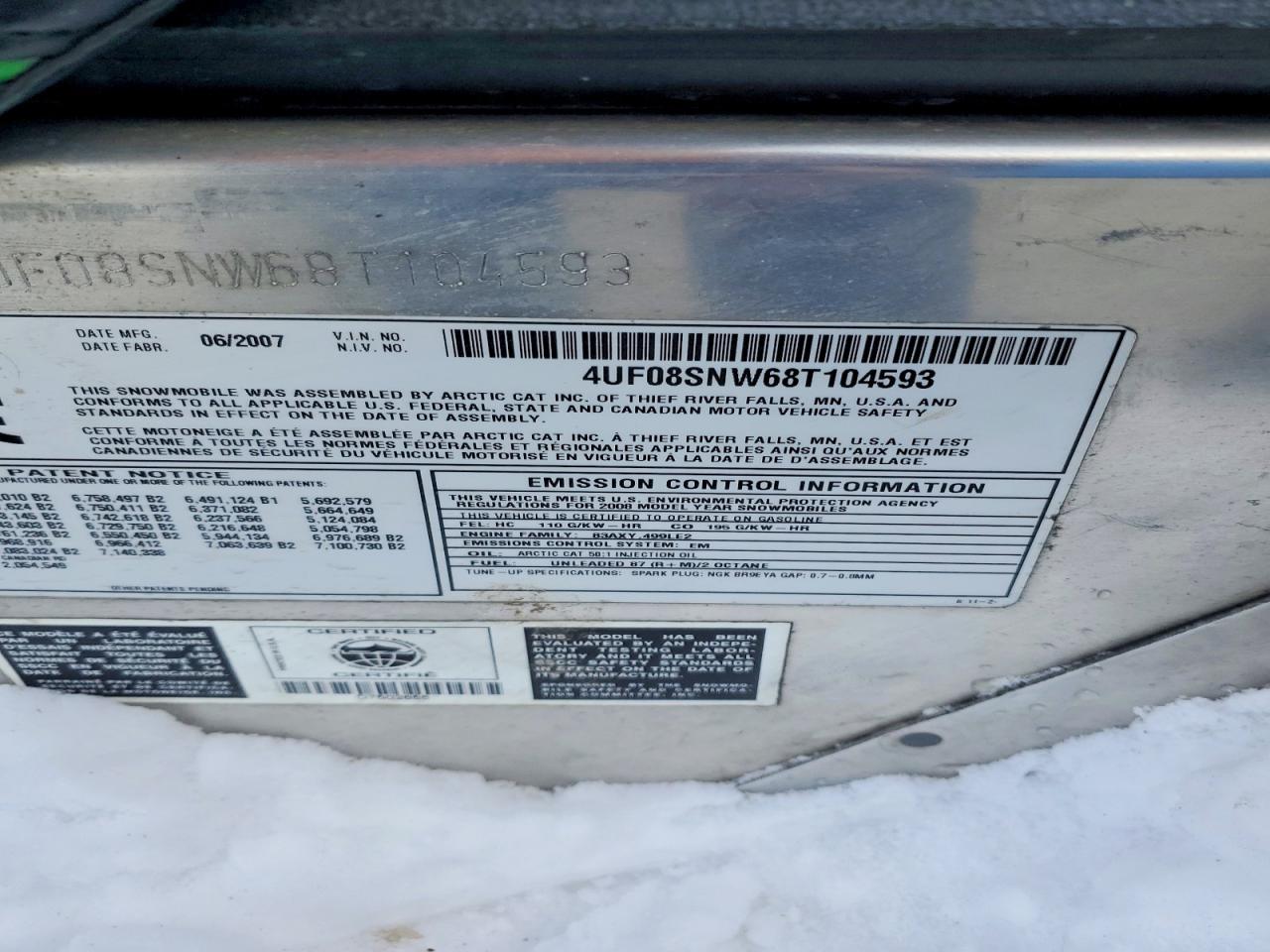 2008 Arctic Cat Snowmobile