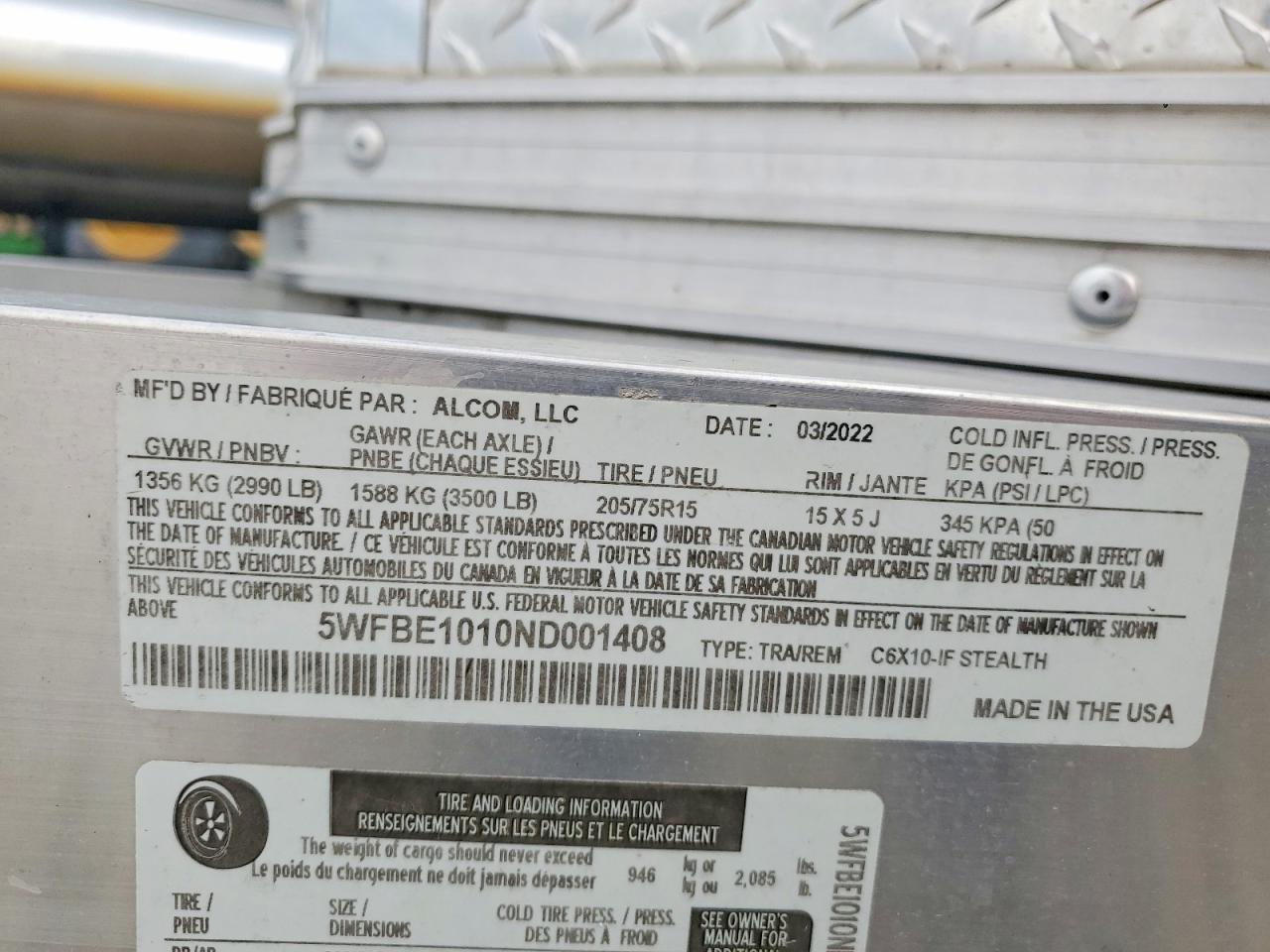 2022 Unknown 2022 Alcom C6X10-IF Stealth Enclosed Cargo Trailer