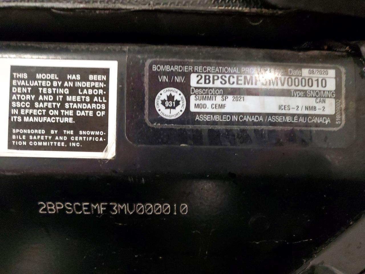 2021 Skidoo Summit SP E-TEC 850