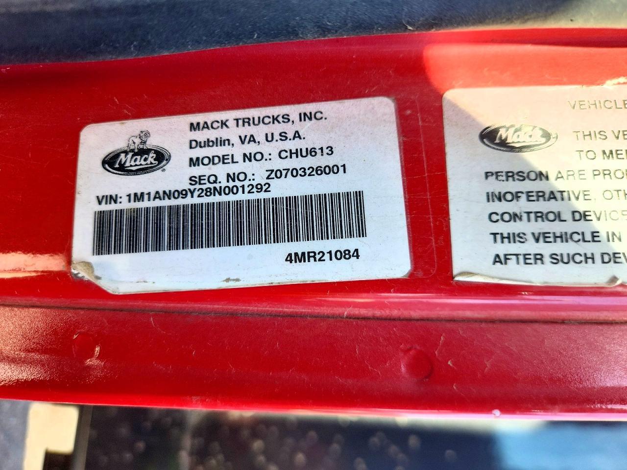 2008 Mack CHU613 Flatbed Truck