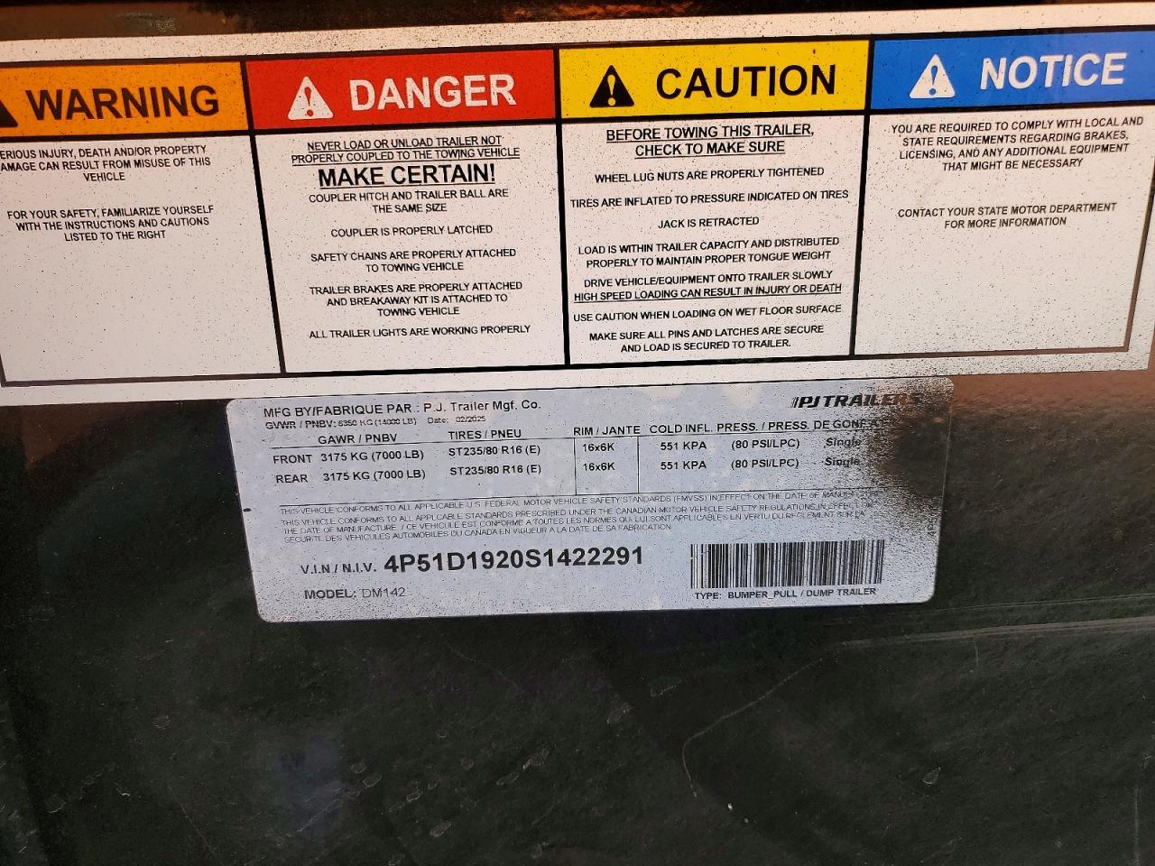 2025 PJ DM142 Dump Trailer