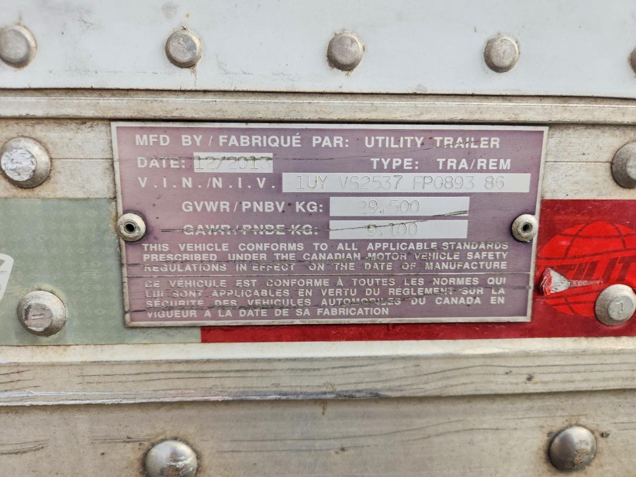 2015 Utility DRY Van Trailer