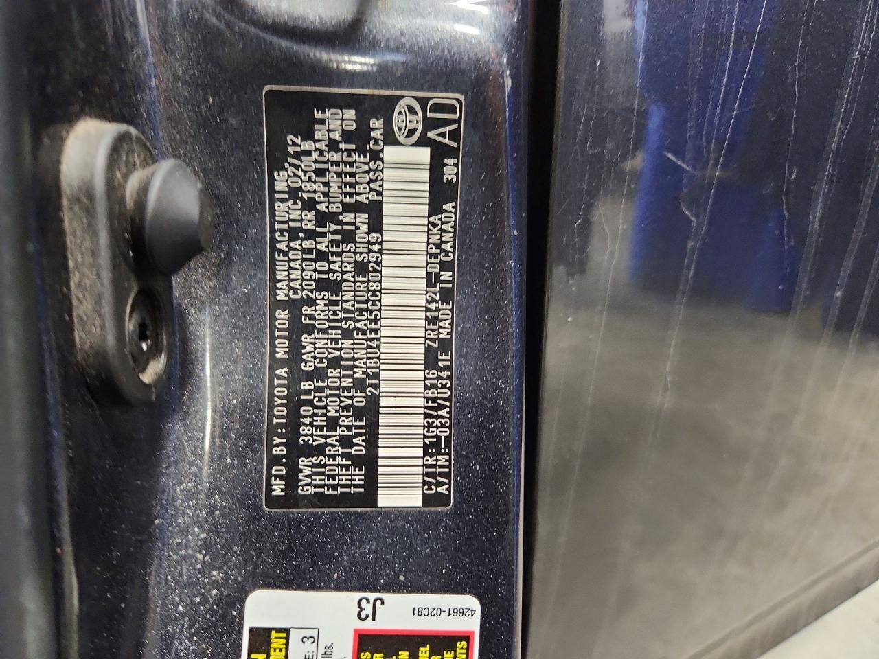 2012 Toyota Corolla le