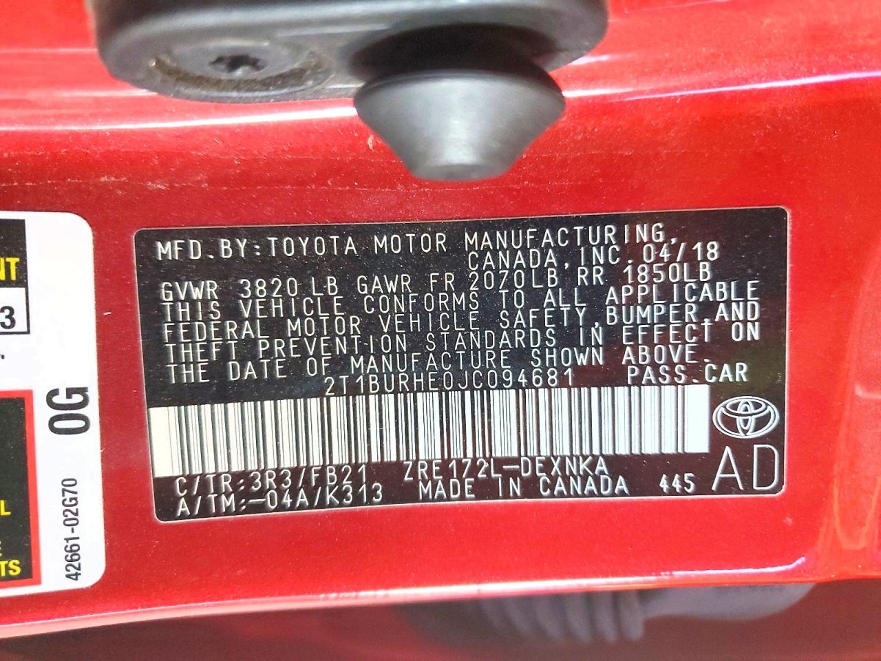 2018 Toyota Corolla le