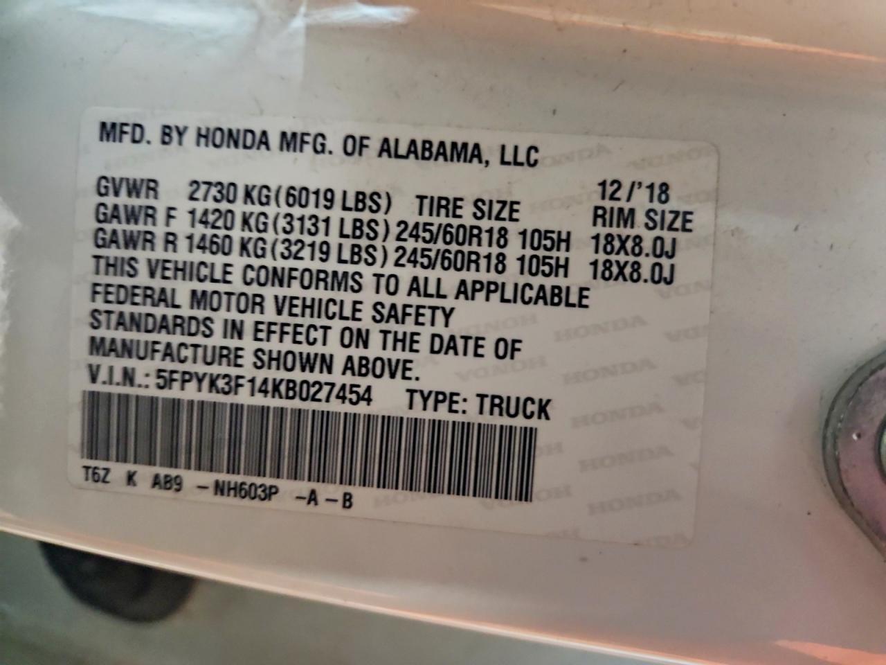 2019 Honda Ridgeline Sport