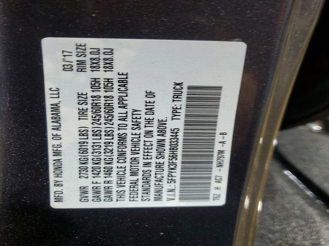 2017 Honda Ridgeline RTL