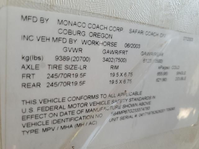 2003 Safari 2003 Workhorse Custom Chassis Motorhome Chassis W2
