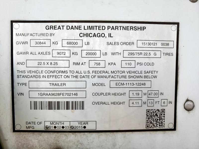 2015 Great Dane 2015 Great Dane ECM-1113-12248 Refrigerated Van TR