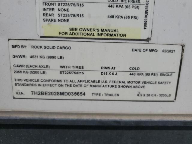 2021 Rockscargo 2021 Rock Sollid Cargo 8.5X20CH-5200LB Enclosed CA
