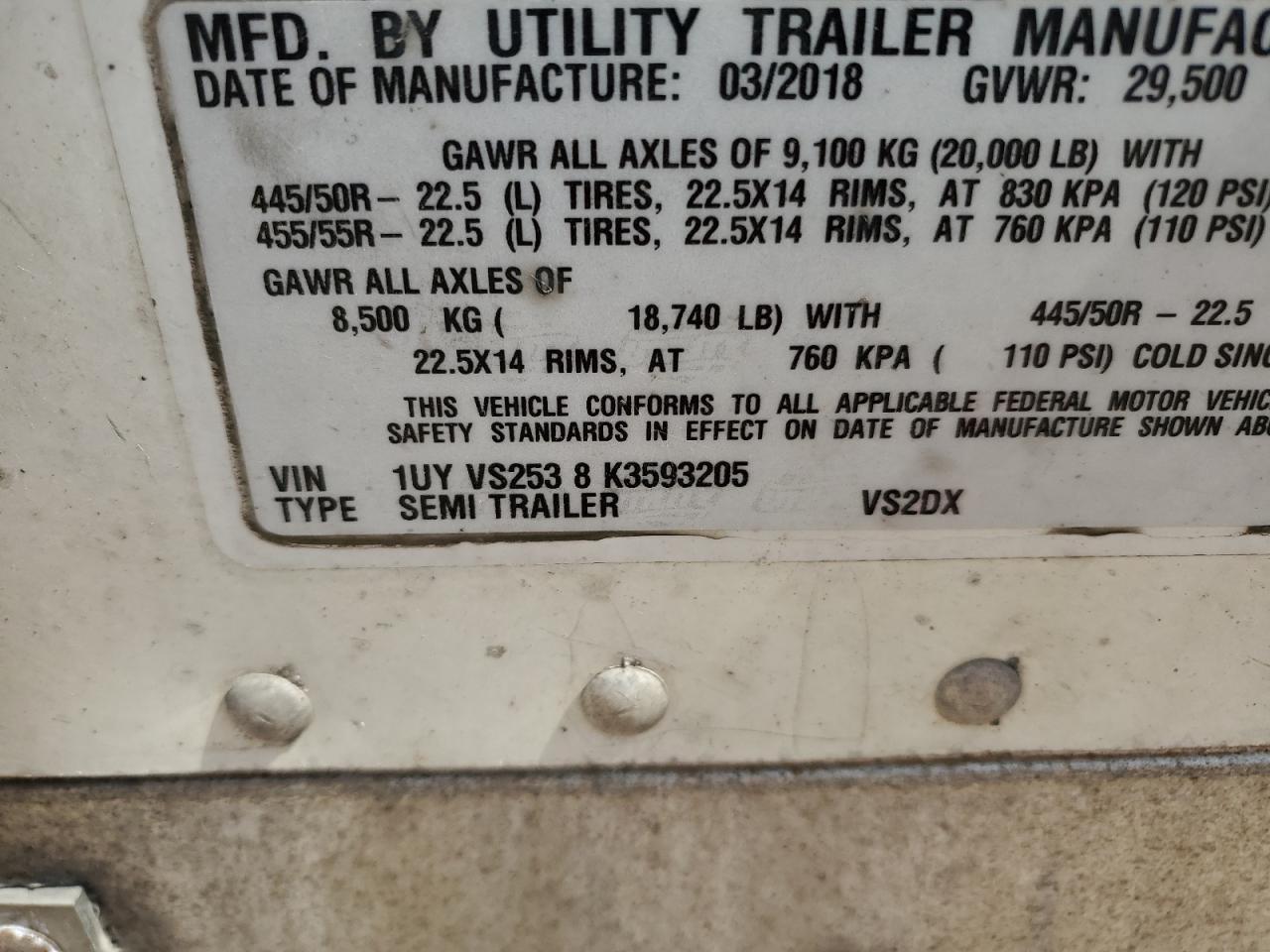 2019 Utility VS2DX DRY Van Trailer