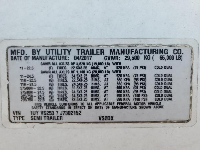 2018 Utility VS2DX DRY Van Trailer