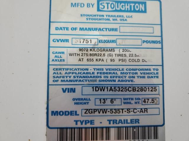 2012 Stoughton Zgpvw DRY Van Trailer