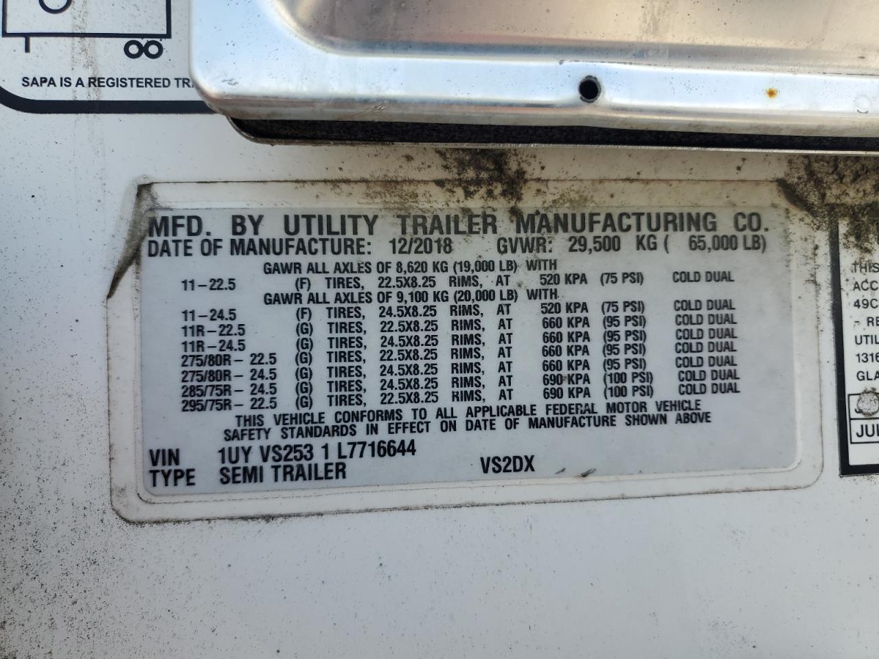 2020 Utility VS2DX DRY Van Trailer