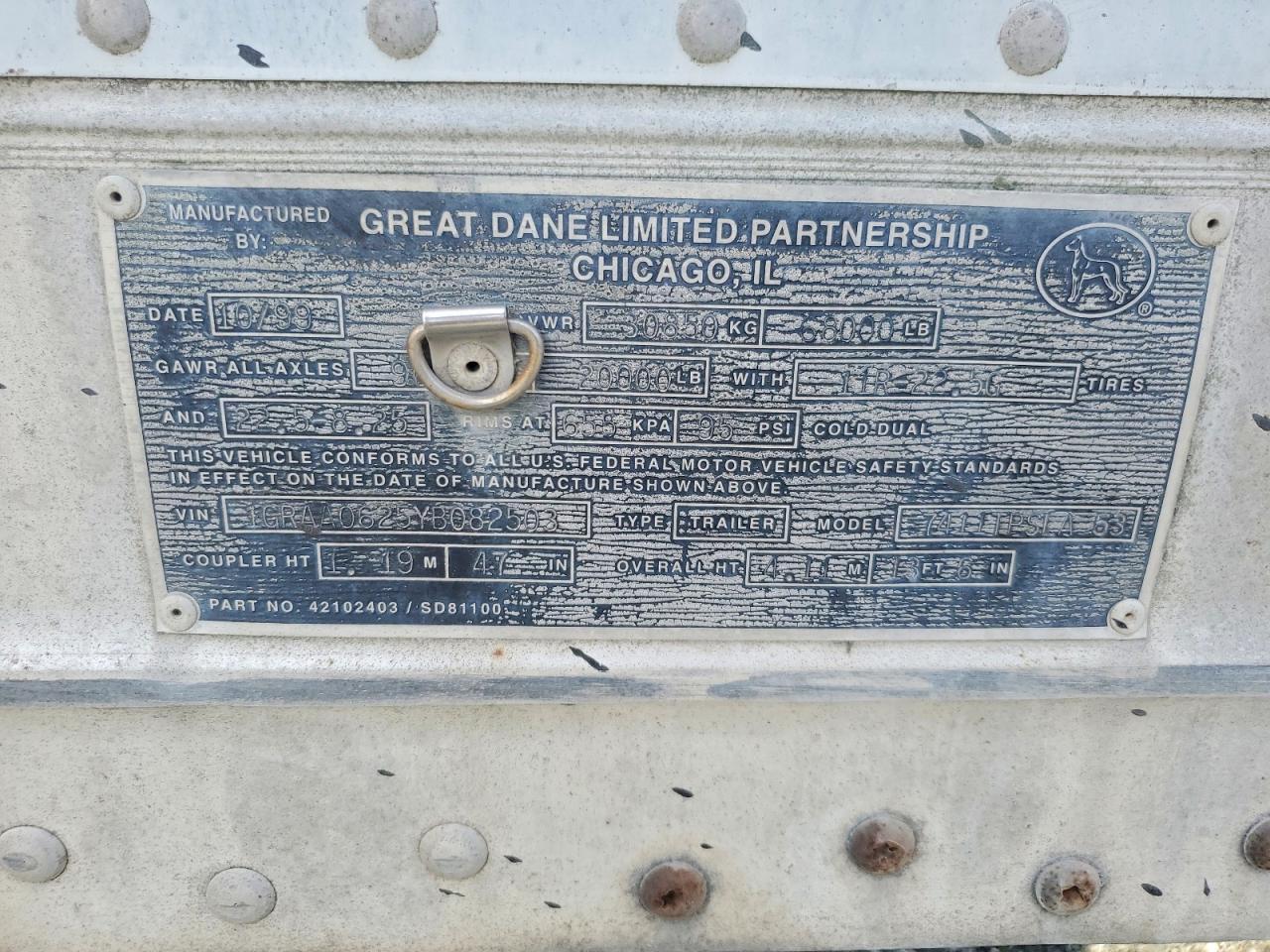 2000 Great Dane 7411TPSTA-53 DRY Van Trailer
