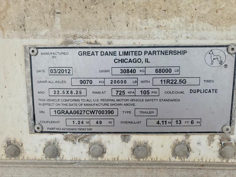 2012 Great Dane Refrigerated Van Trailer