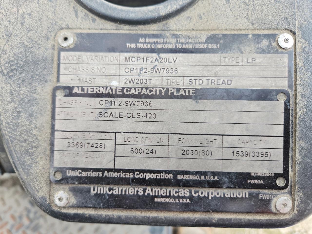 2015 Unicariers 2015 Unicarriers MCP1F2A20LV Forklift