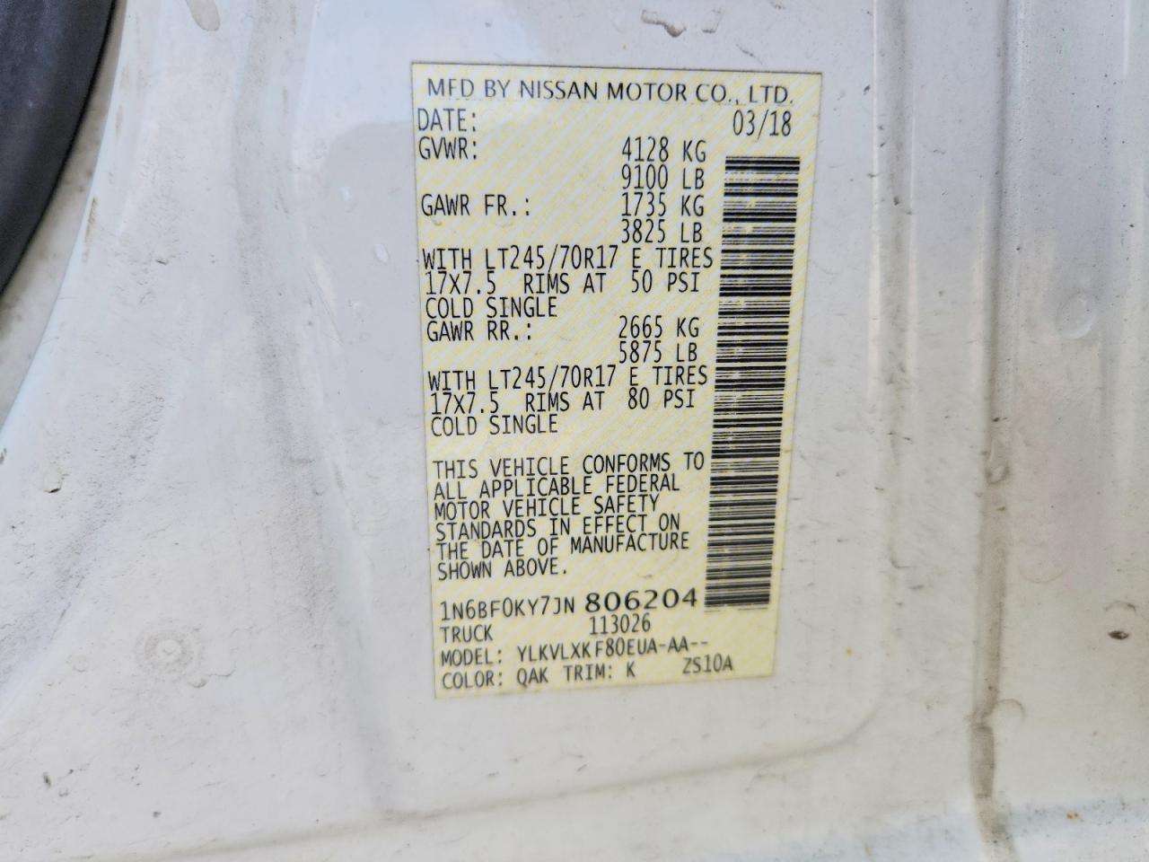 2018 Nissan NV 2500 Utility / Service Van