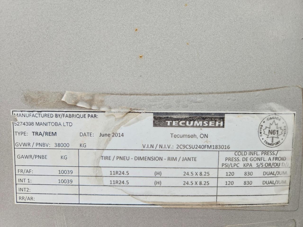 2015 Chrysler Bottom Dump Trailer