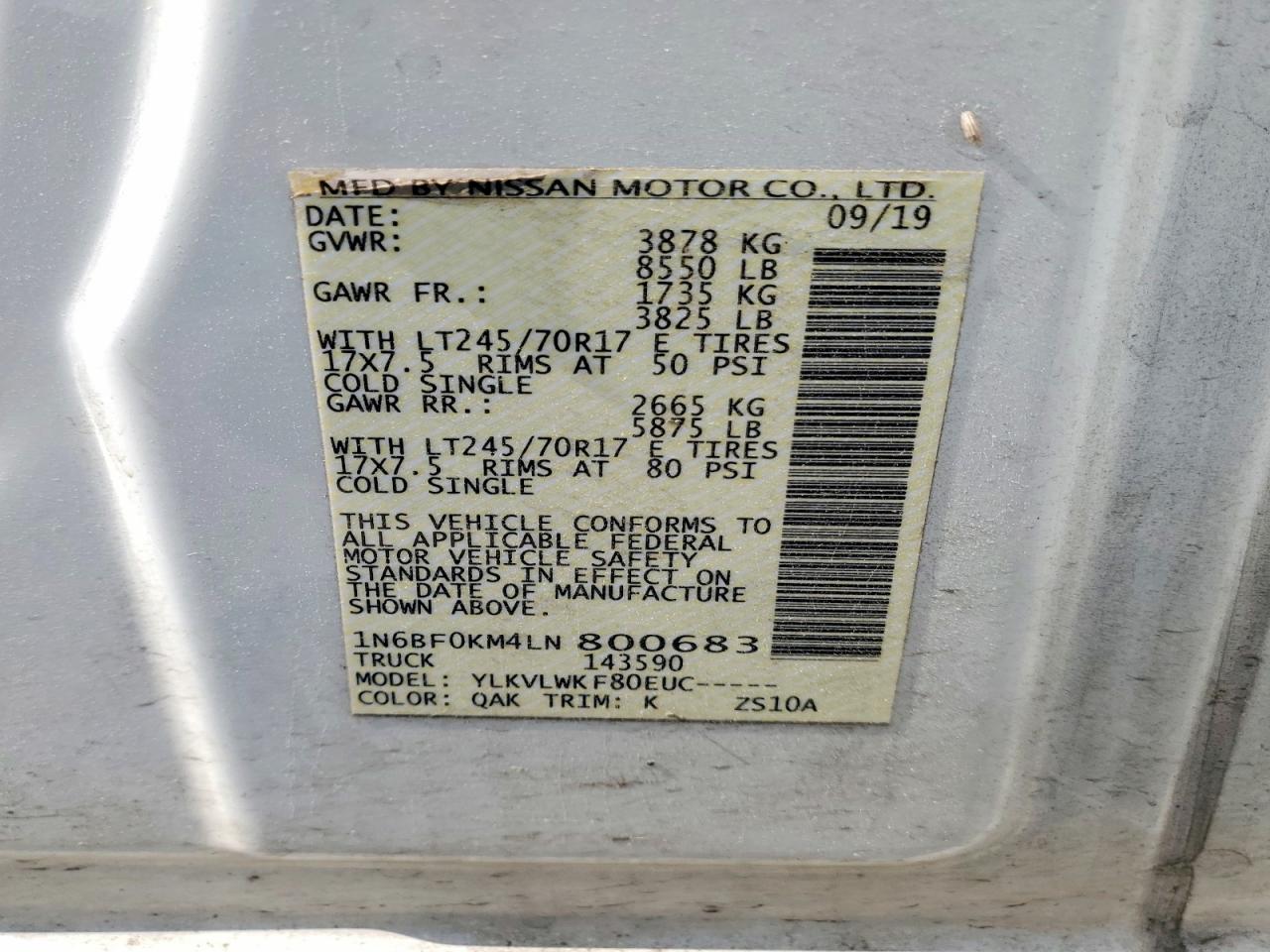 2020 Nissan NV 1500 S