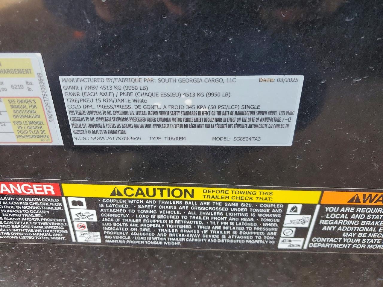 2025 South Georgia SG8524TA3 Enclosed Cargo Trailer