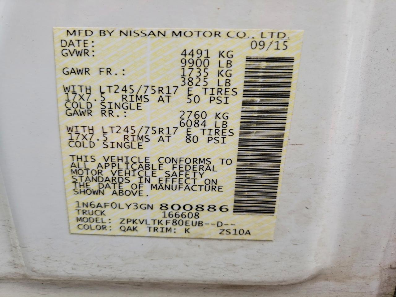 2016 Nissan NV 3500 HD SV