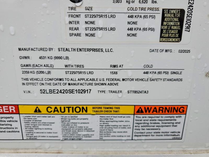 2025 Stealth LTH STT8524TA3 Enclosed Cargo Trailer