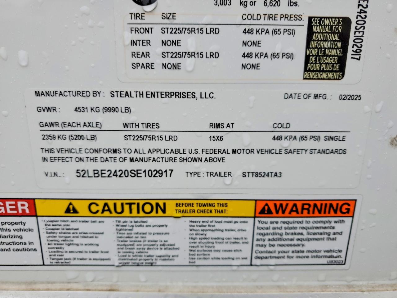 2025 Stealth LTH STT8524TA3 Enclosed Cargo Trailer